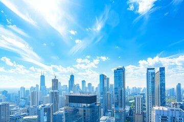 Skyline of Urban Financial District Under Blue Skies
