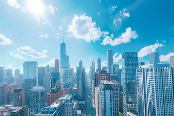 Obraz premium Skyline of Urban Financial District Under Blue Skies