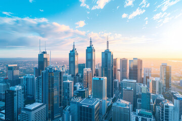 Skyline of Urban Financial District Under Blue Skies
