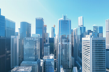 Obraz premium Skyline of Urban Financial District Under Blue Skies