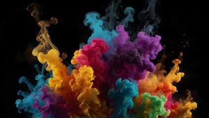 Black background with smoke in spotlight, vibrant, Colorful gradient splash, hd, 4k, high-quality, highly detailed, photorealistic, RAW, high quality, dynamic lighting, sharp focus, ultra realistic, m