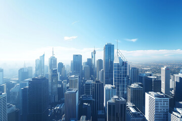 Obraz premium Skyline of Urban Financial District Under Blue Skies