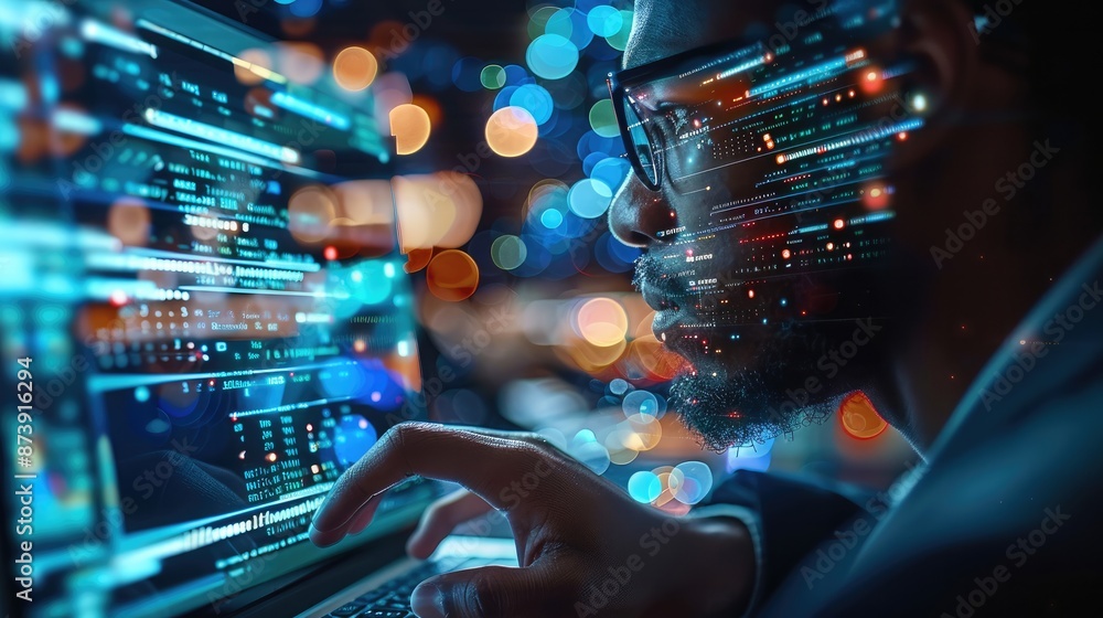 Aufkleber Developing mobile apps based on digital technology. Computer programmers or software developers code computer programs. Generative AI.