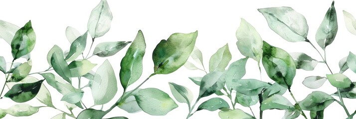 Watercolor Botanical Leaves - Seamless Leaf Border Illustration