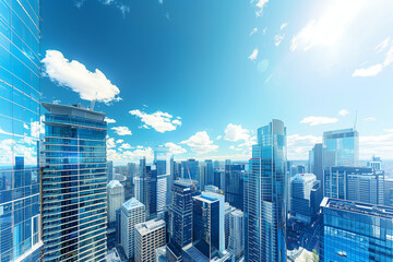 Skyline of Urban Financial District Under Blue Skies