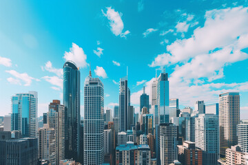 Obraz premium Skyline of Urban Financial District Under Blue Skies