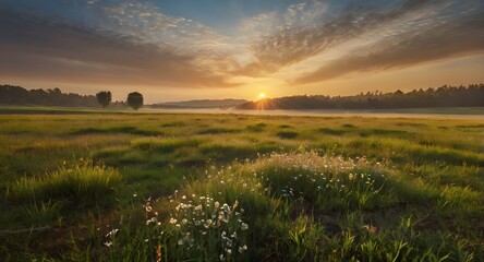 Obraz premium sunset in the meadow field 