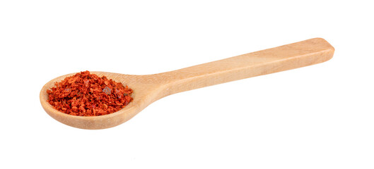 pile of red pepper in wood spoon on transparent png
