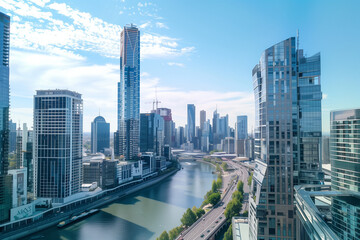 Skyline of Urban Financial District Under Blue Skies