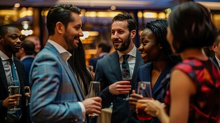Diverse Group of Executives Networking at Vibrant Business Event