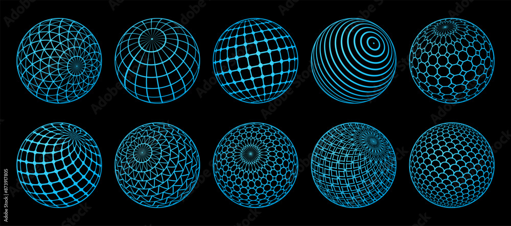 Aufkleber abstract shapes. line globe. 3d planet orb. tech model. earth ball. outline grid with dot. wireframe