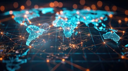 Futuristic Interconnected Global Enterprise and Digital Data Exchange Infrastructure Visualization