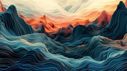 Abstract mountain landscape in terrain lines and colors