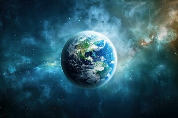 Obraz premium Our planet earth, set against a stunning nebula, highlights the beauty and isolation of our world in the universe