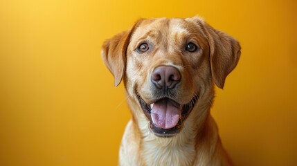 Portrait of a labrador retriever dog on a yellow background