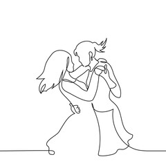 women dance clinging to each other very close - one line art vector. concept lesbian couple dancing