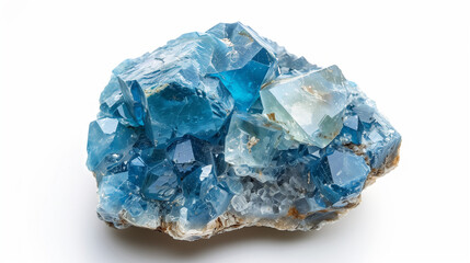 A sample of apatite is visible on a white background, the smoothed surface of which reveals the richness of blue tones.