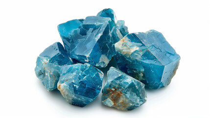 A sample of apatite is visible on a white background, the smoothed surface of which reveals the richness of blue tones.