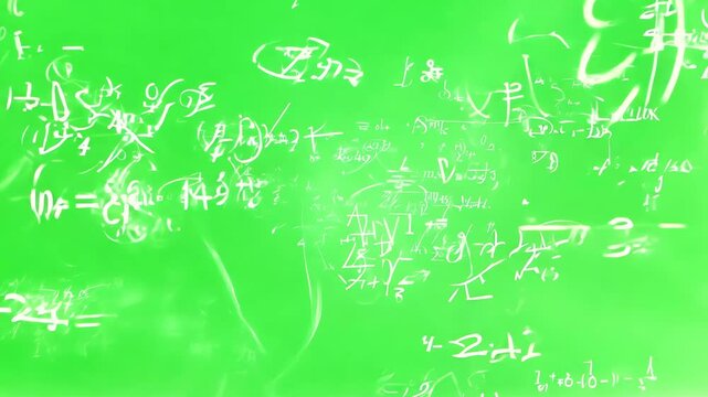 Mathematical formulas on bright green screen background