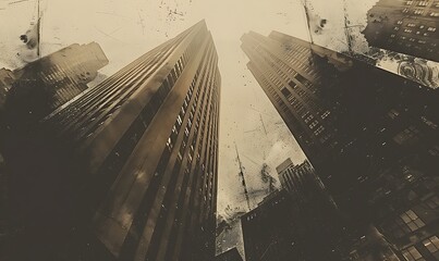 Grunge Cityscape: Looking Up at Skyscrapers