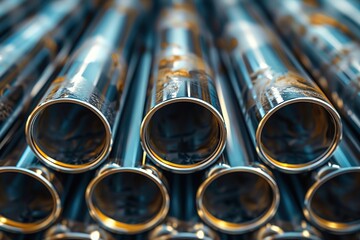 Naklejka premium Stack of stainless steel pipes. Ai generative