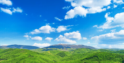 Picturesque Carpathian mountains in summer. Drone photo.