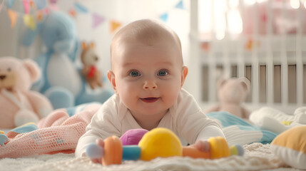 Adorable Baby Playing with Toys in a Bright Nursery