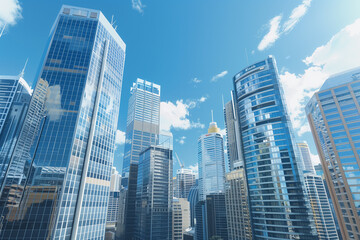 Obraz premium High-Rise Office Buildings in the Financial District with Blue Sky