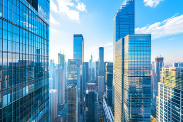 Obraz premium High-Rise Office Buildings in the Financial District with Blue Sky