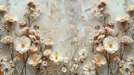 vintage floral arrangement, gentle dried blooms in an elegant design on a rustic backdrop, evoking nostalgia and warmth through their delicate beauty