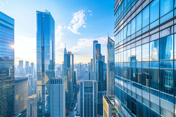 Obraz premium High-Rise Office Buildings in the Financial District with Blue Sky