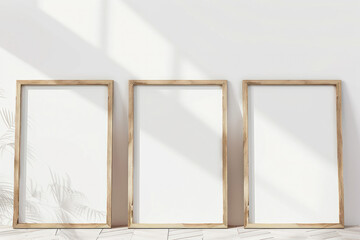 Three Empty Wooden Picture Frames