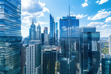 High-Rise Office Buildings in the Financial District with Blue Sky