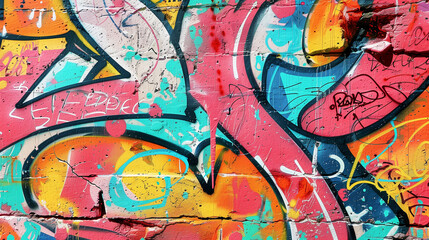 Obraz premium Detailed image of color graffiti drawing. Background street art picture. Part of the colorful masterpiece by the professional graffiti artist