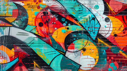Detailed image of color graffiti drawing. Background street art picture. Part of the colorful masterpiece by the professional graffiti artist