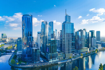 Fototapeta premium High-Rise Office Buildings in the Financial District with Blue Sky