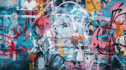 Obraz premium Beautiful street art graffiti. Abstract creative drawing fashion colors on the walls of the city. Urban Contemporary Culture