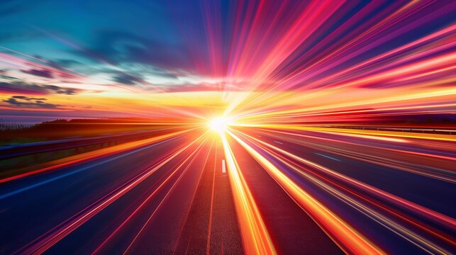 Light trails defining a road internet trasfer speed concept