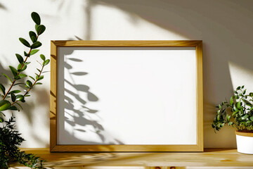 Wooden Frame Mockup With Plant Shadows