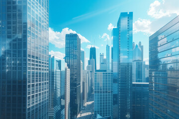 Obraz premium High-Rise Office Buildings in the Financial District with Blue Sky