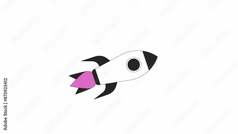 Poster flying rocket line 2d object animation. spaceship launch for cosmos exploration flat color cartoon 4