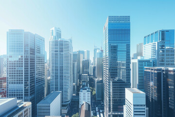 Obraz premium High-Rise Office Buildings in the Financial District with Blue Sky