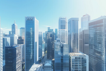 High-Rise Office Buildings in the Financial District with Blue Sky
