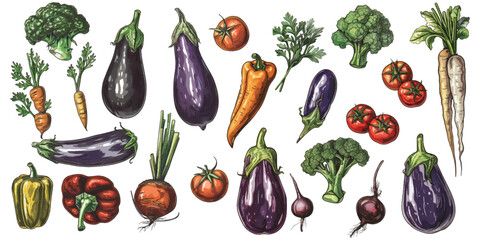 Set of vegetables on white background