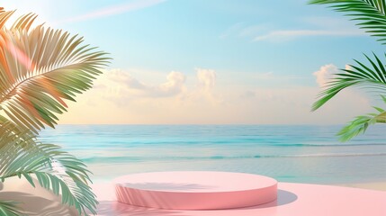 Fototapeta premium minimal Summer background with empty podium or pedestal