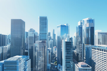 Obraz premium High-Rise Office Buildings in the Financial District with Blue Sky