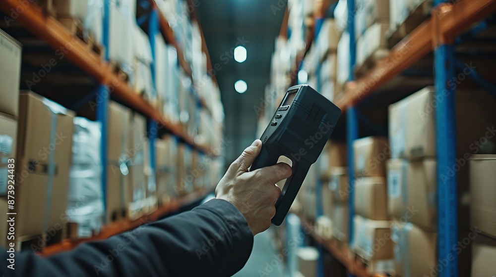 Poster smart logistics in a futuristic digital warehouse using augmented reality – high-tech innovative sto