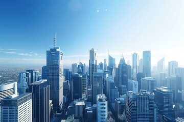 Obraz premium High-Rise Office Buildings in the Financial District with Blue Sky