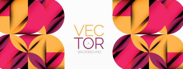 Circle, square and flower petal geometric background. Round shapes composition for wallpaper, banner, background or landing