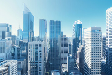 Obraz premium High-Rise Office Buildings in the Financial District with Blue Sky